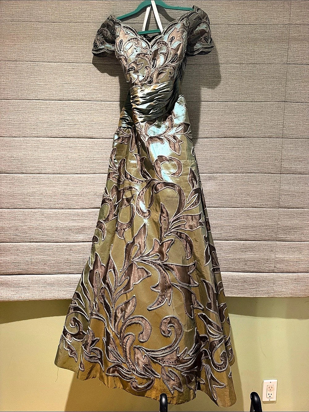 Jovani Floral Evening Maxi Dress in Green & Brown